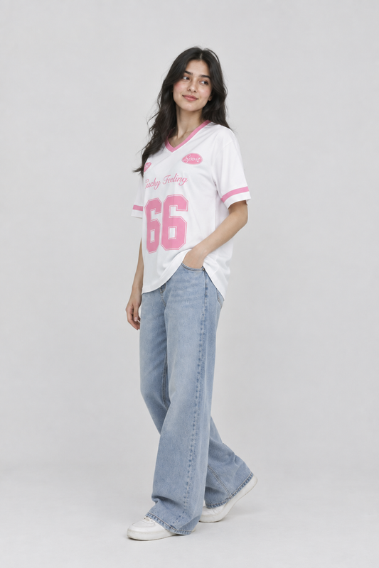 Lucky Feeling 66 Jersey Tee - Pink