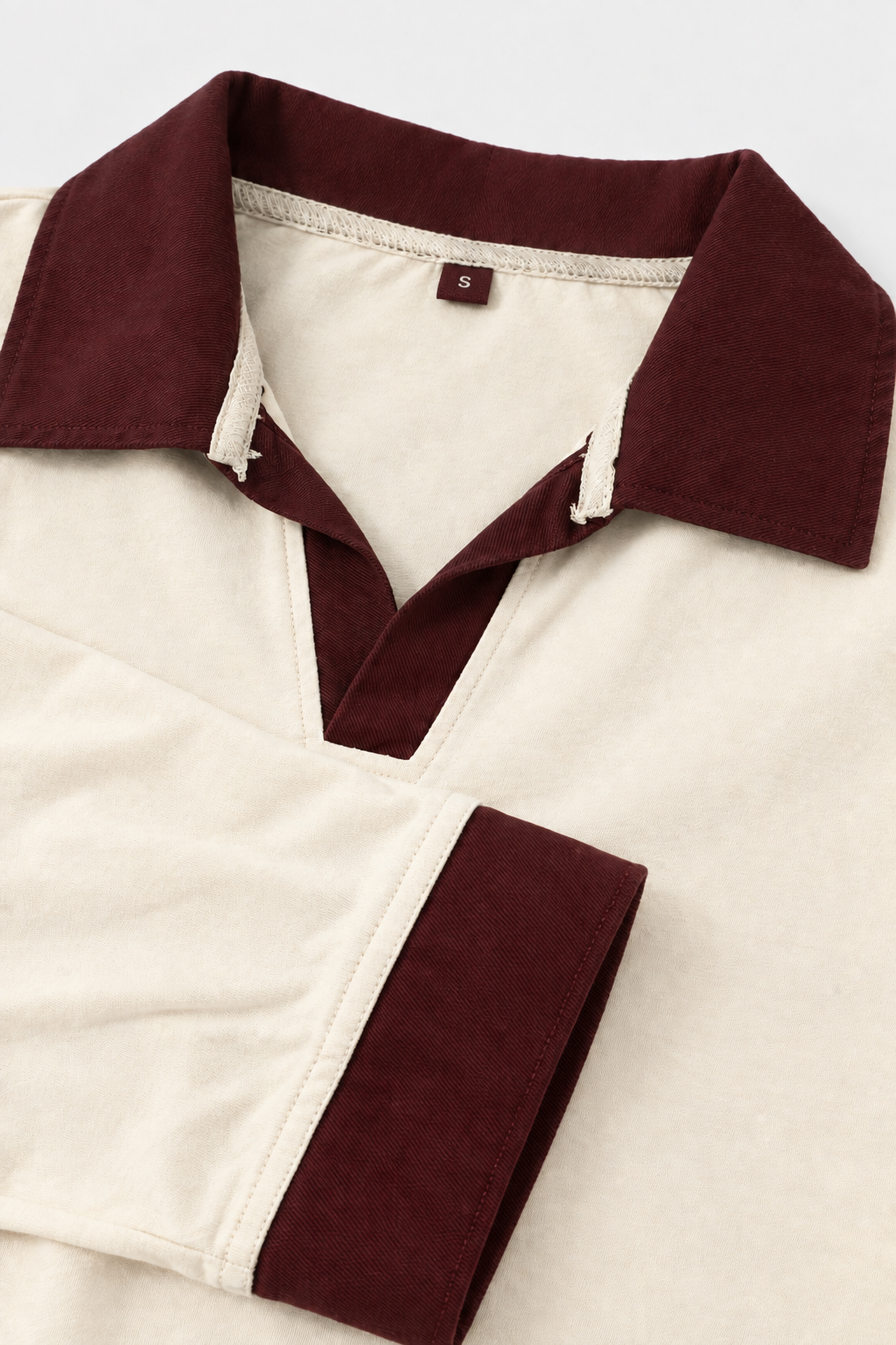 Cream Maroon-Trim Oversized Polo