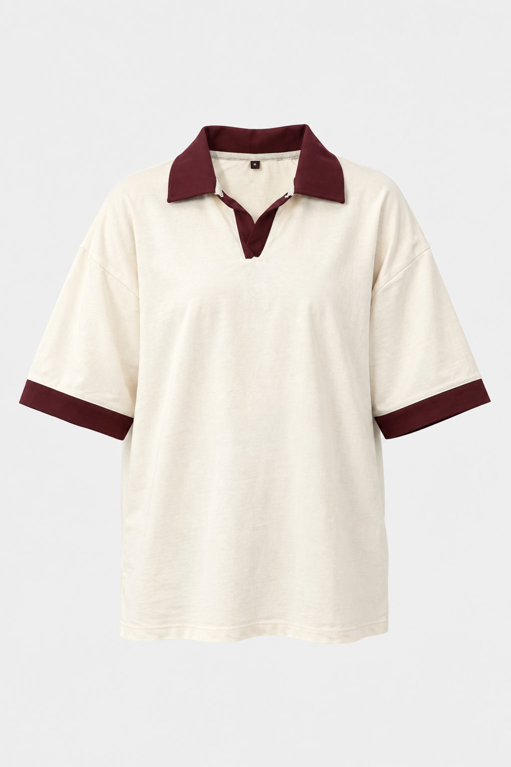 Cream Maroon-Trim Oversized Polo