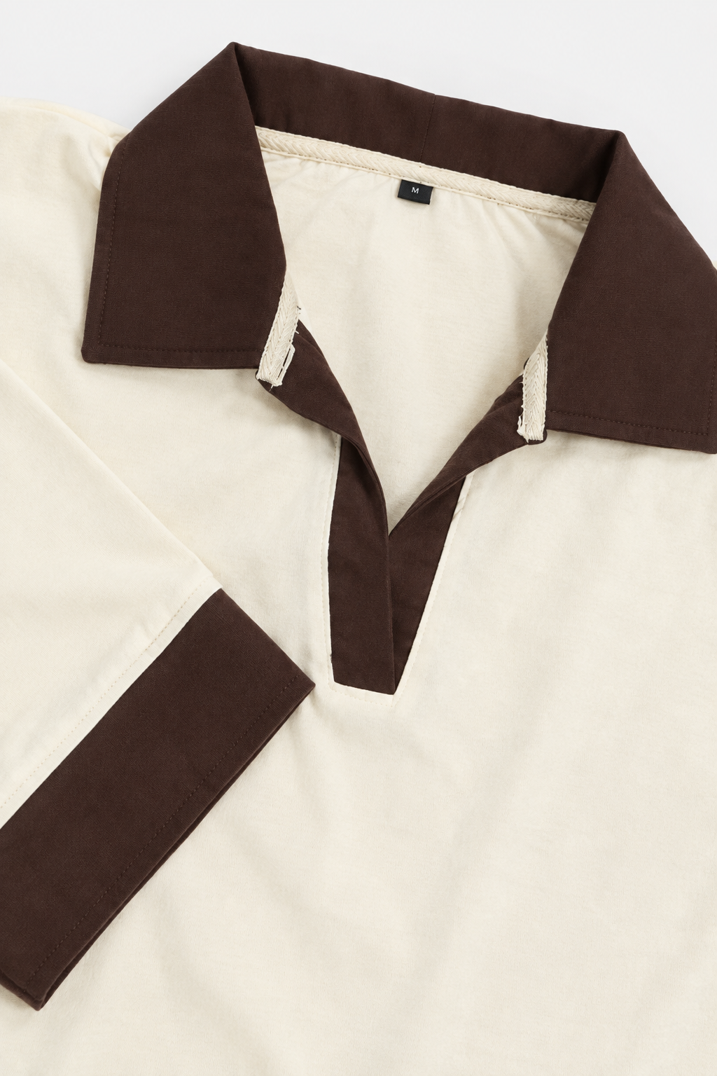 Cream Brown-Trim Oversized Polo