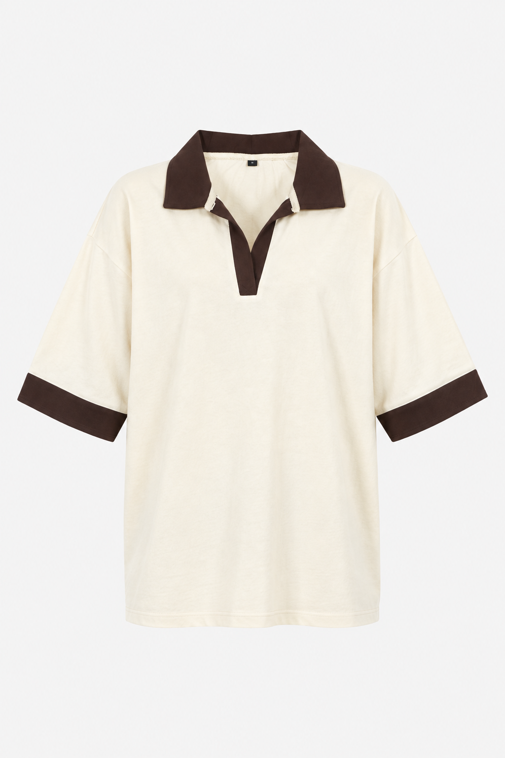 Cream Brown-Trim Oversized Polo