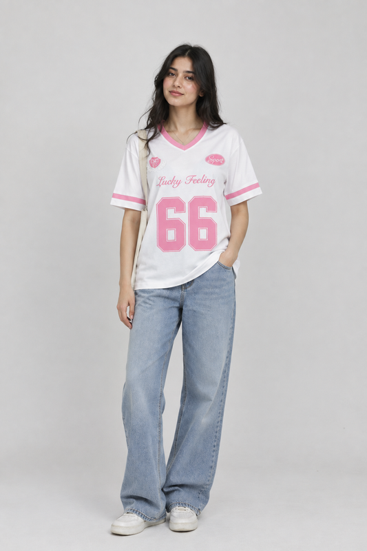 Lucky Feeling 66 Jersey Tee - Pink